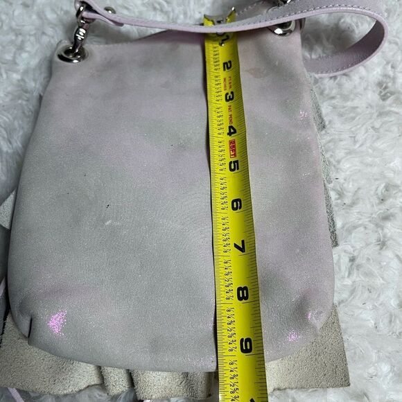 NWOT Maurizio Taiuti leather soft iridescent pink ruffle small crossbody bag - Picture 11 of 11